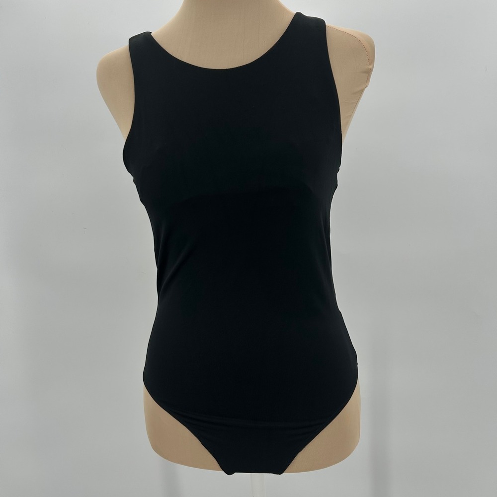 Olive & Oak Womens Black Sleeveless High Neck Thong‎ Bodysuit Size M A0216